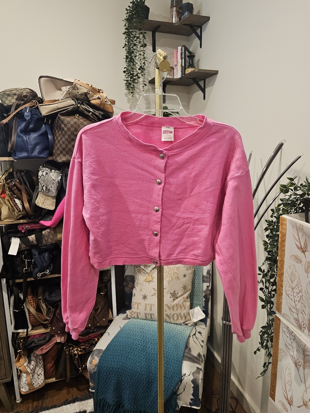 Vintage Cheetah Hot Pink Cropped Button-Front Cardigan